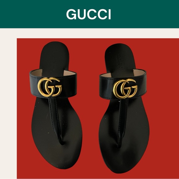 GUCCI black flats thong leather NEW IN BOX 39/9 - Picture 5 of 5